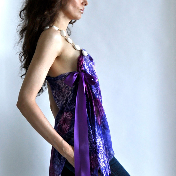 White Agatha Silk One Shoulder Top - Picture 4 of 7